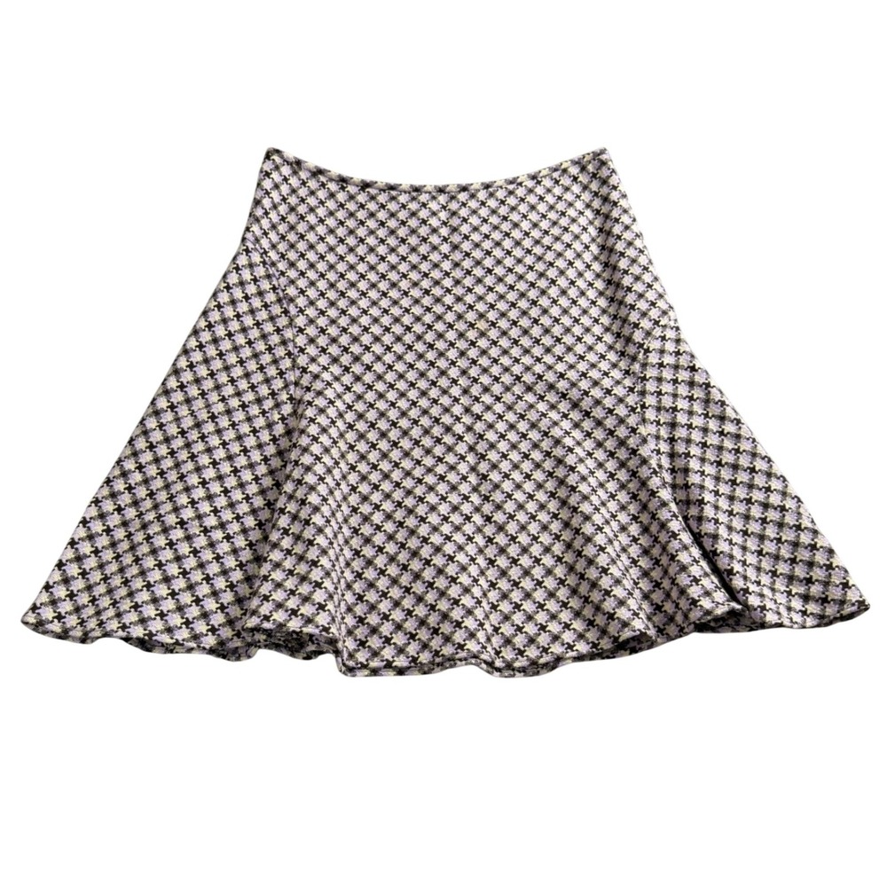 Banana Republic Skirt Women 10 Purple Brown Wool Blend Houndstooth A-Line Mini
